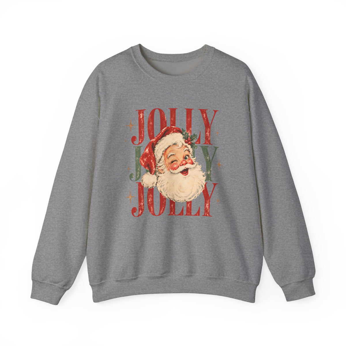 Christmas Crewneck Sweatshirt — 'Jolly Jolly Jolly' Vintage Santa Holiday Sweater