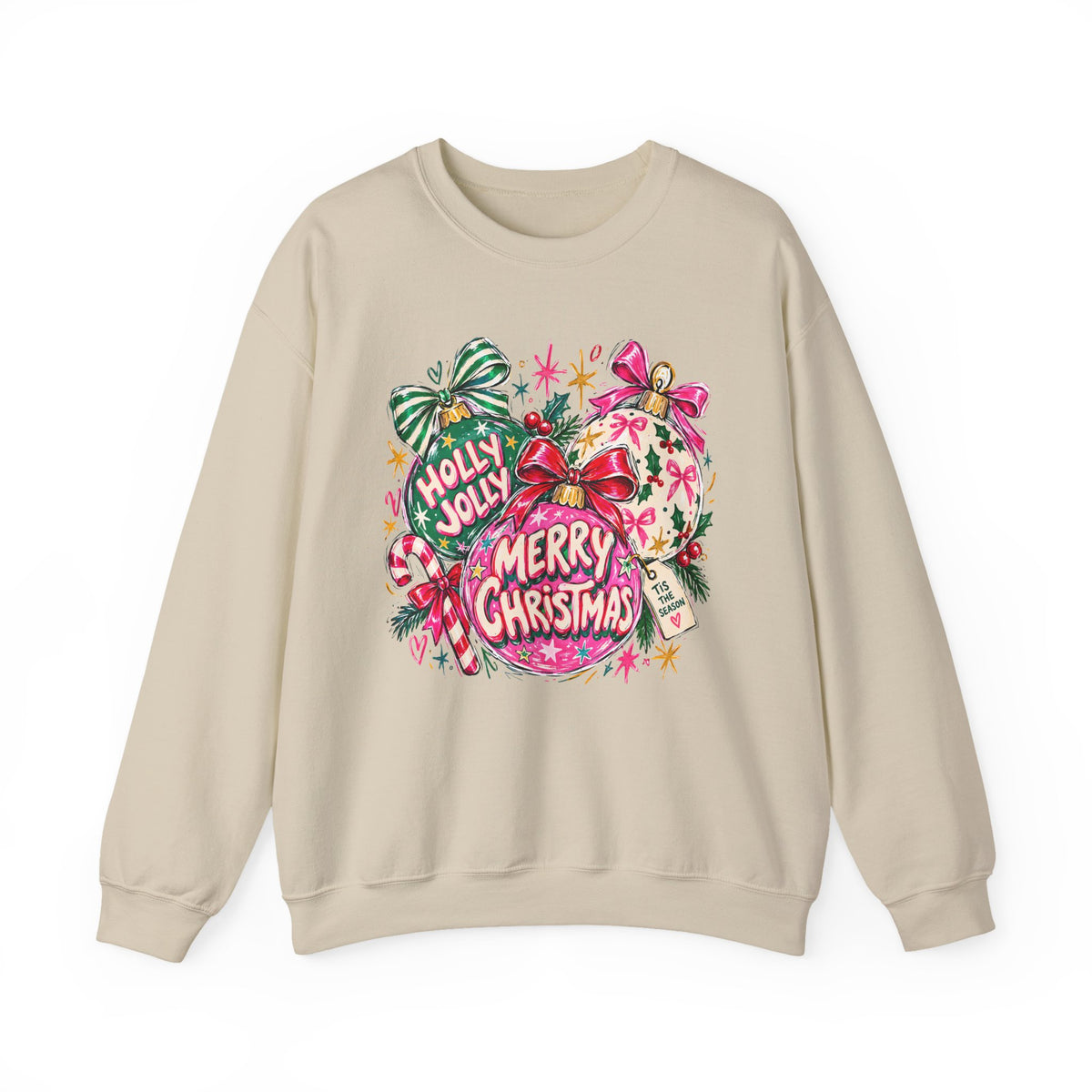 Merry Christmas Ornament Crewneck Sweatshirt — 'Holly Jolly' Holiday Graphic