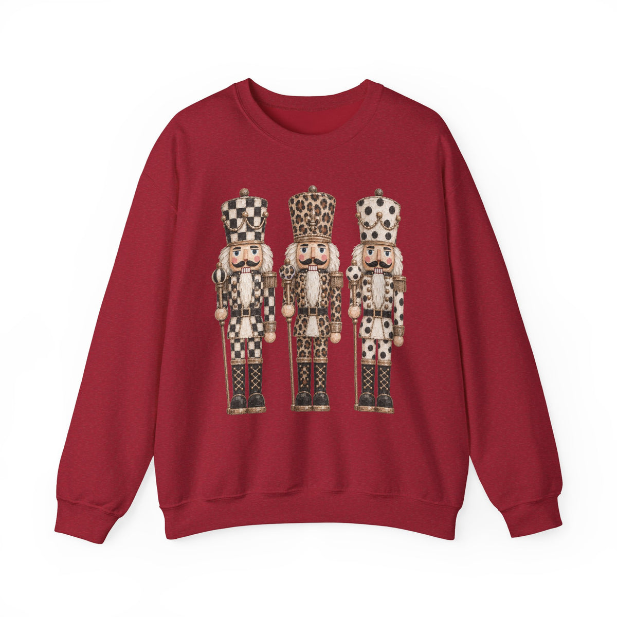 Nutcracker Trio Sweatshirt — Vintage Check & Leopard Holiday Crewneck