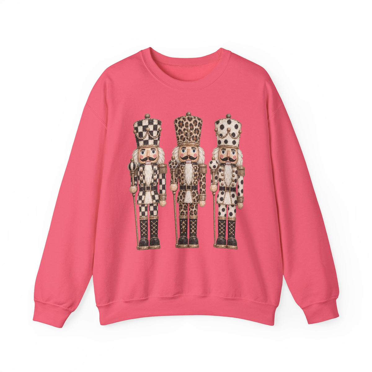 Nutcracker Trio Sweatshirt — Vintage Check & Leopard Holiday Crewneck