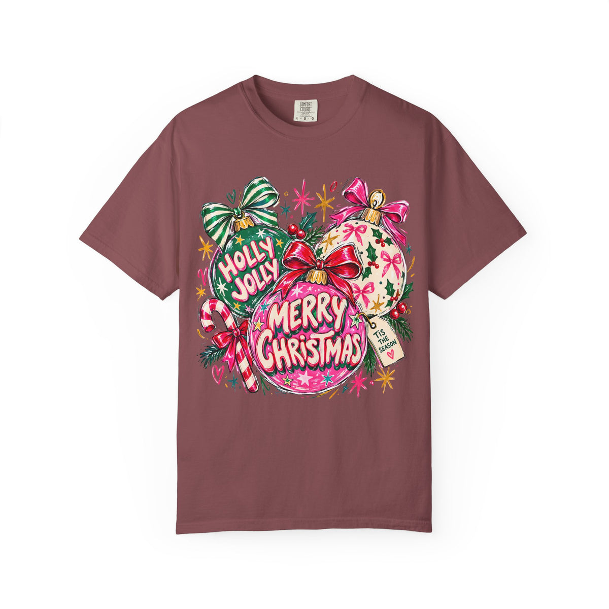 Merry Christmas Ornament Graphic T-Shirt — 'Holly Jolly' Holiday Tee