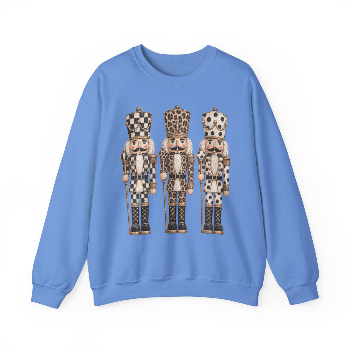 Nutcracker Trio Sweatshirt — Vintage Check & Leopard Holiday Crewneck