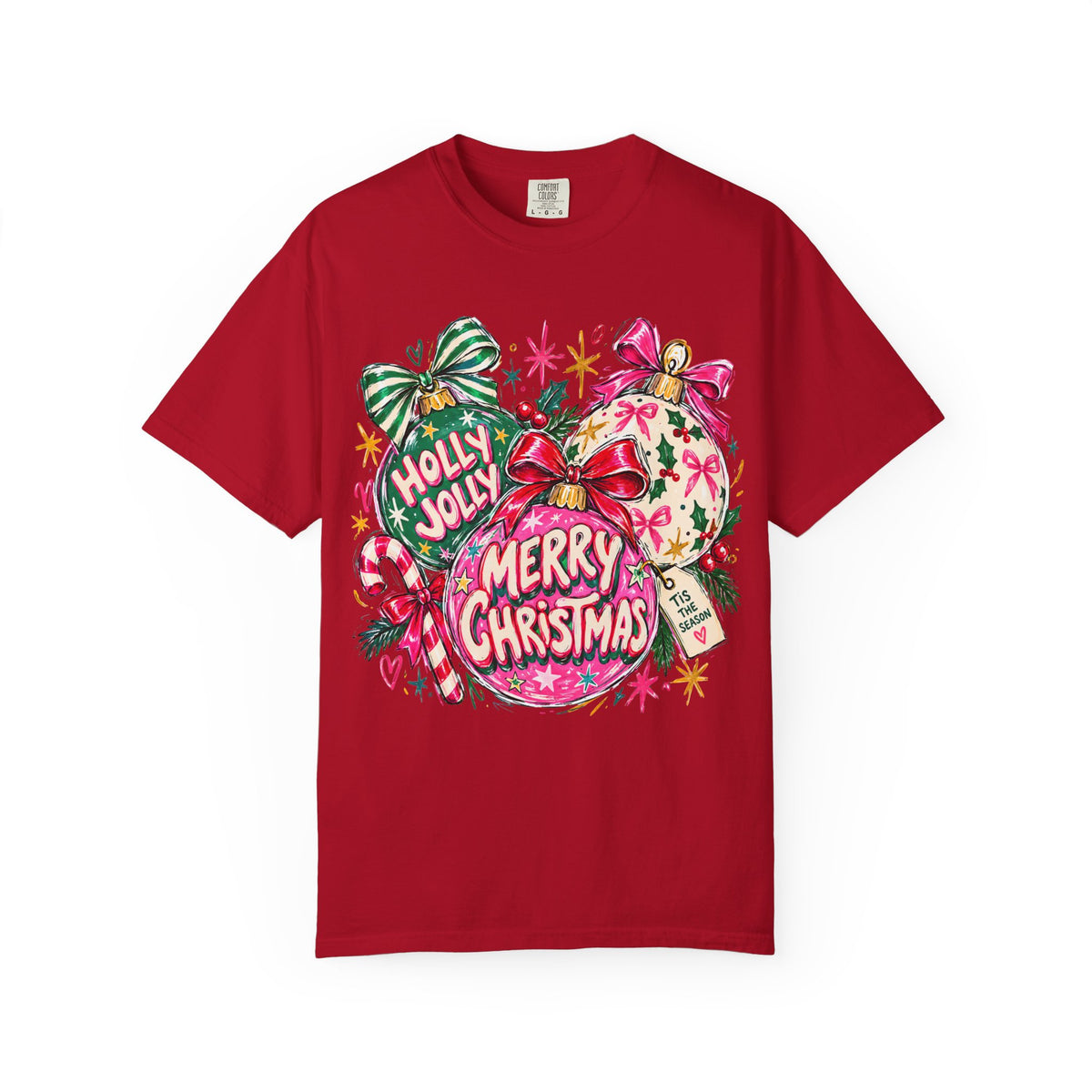 Merry Christmas Ornament Graphic T-Shirt — 'Holly Jolly' Holiday Tee