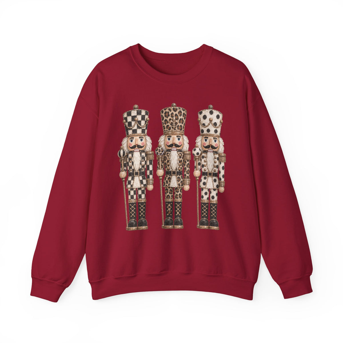 Nutcracker Trio Sweatshirt — Vintage Check & Leopard Holiday Crewneck