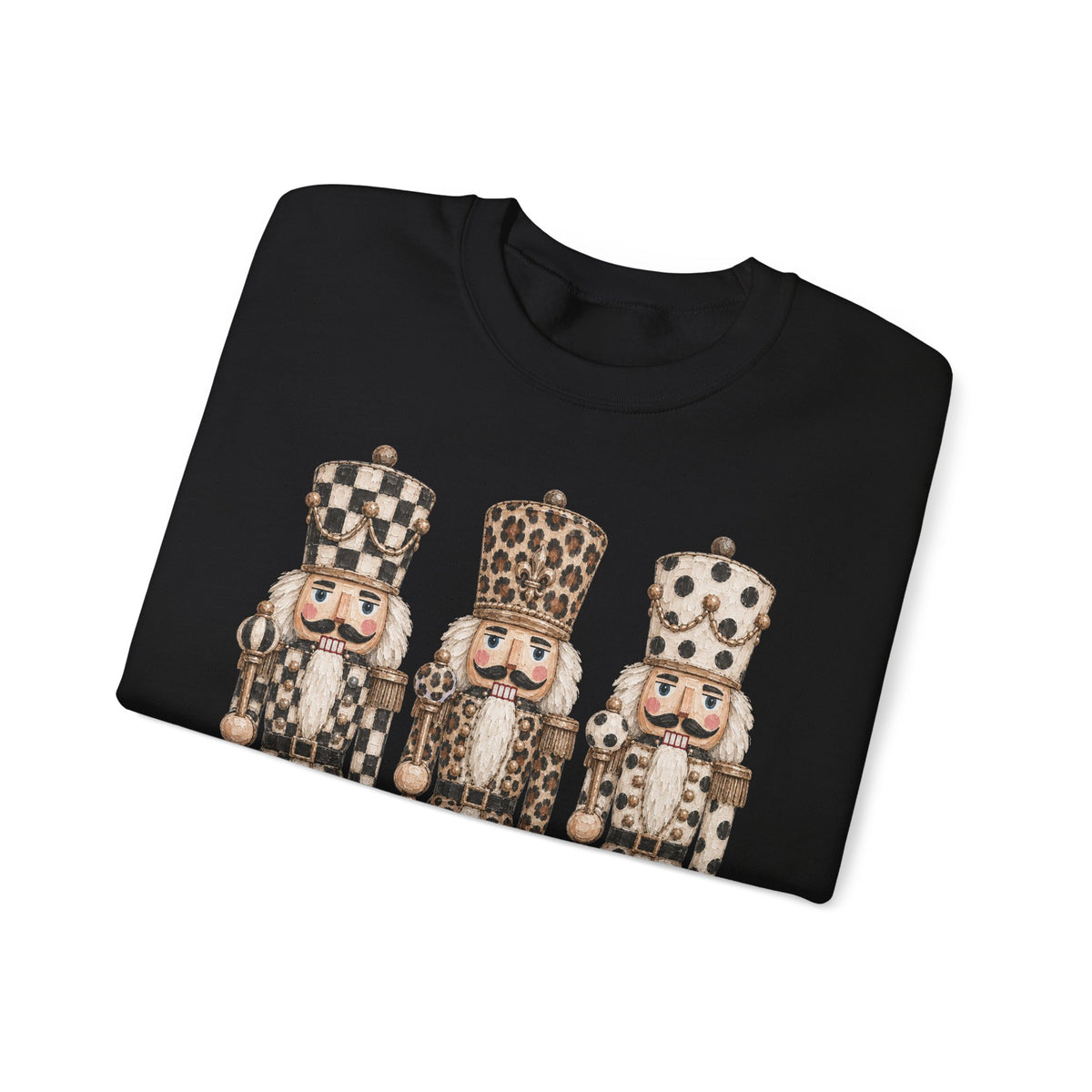 Nutcracker Trio Sweatshirt — Vintage Check & Leopard Holiday Crewneck