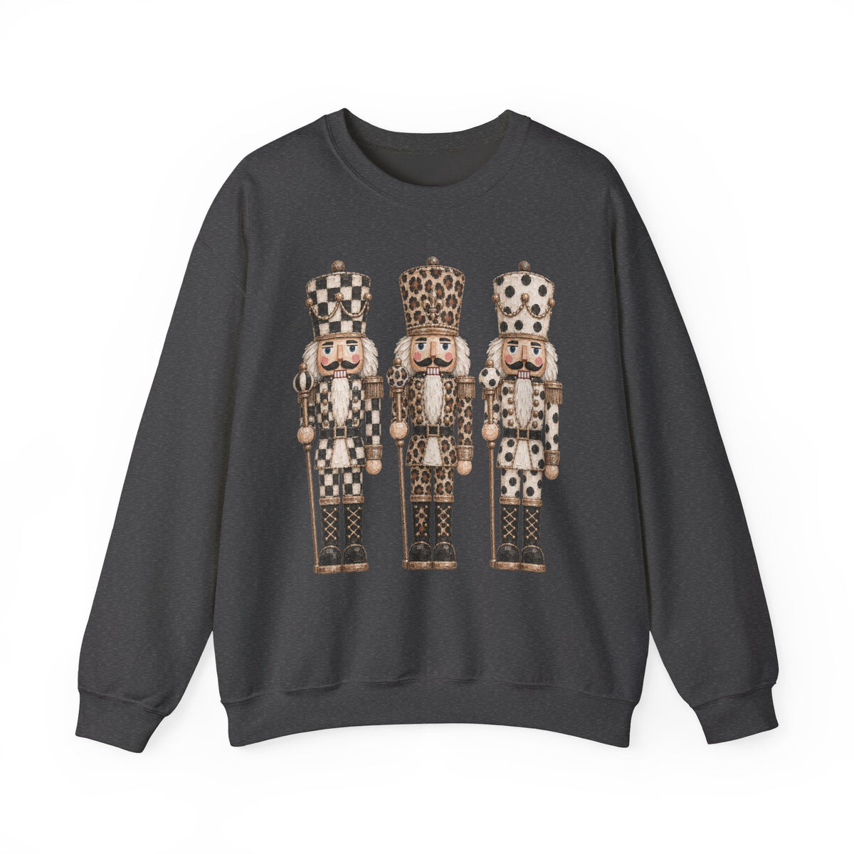 Nutcracker Trio Sweatshirt — Vintage Check & Leopard Holiday Crewneck
