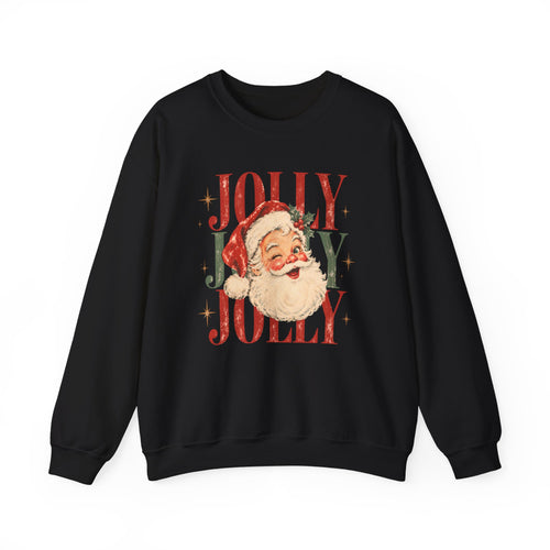 Christmas Crewneck Sweatshirt — 'Jolly Jolly Jolly' Vintage Santa Holiday Sweater