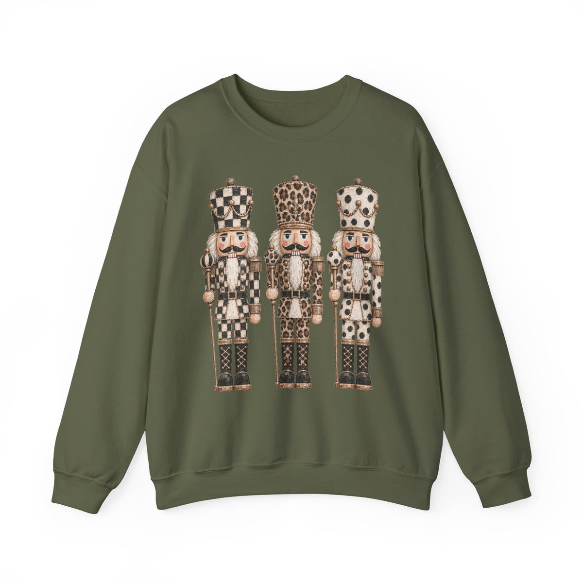 Nutcracker Trio Sweatshirt — Vintage Check & Leopard Holiday Crewneck