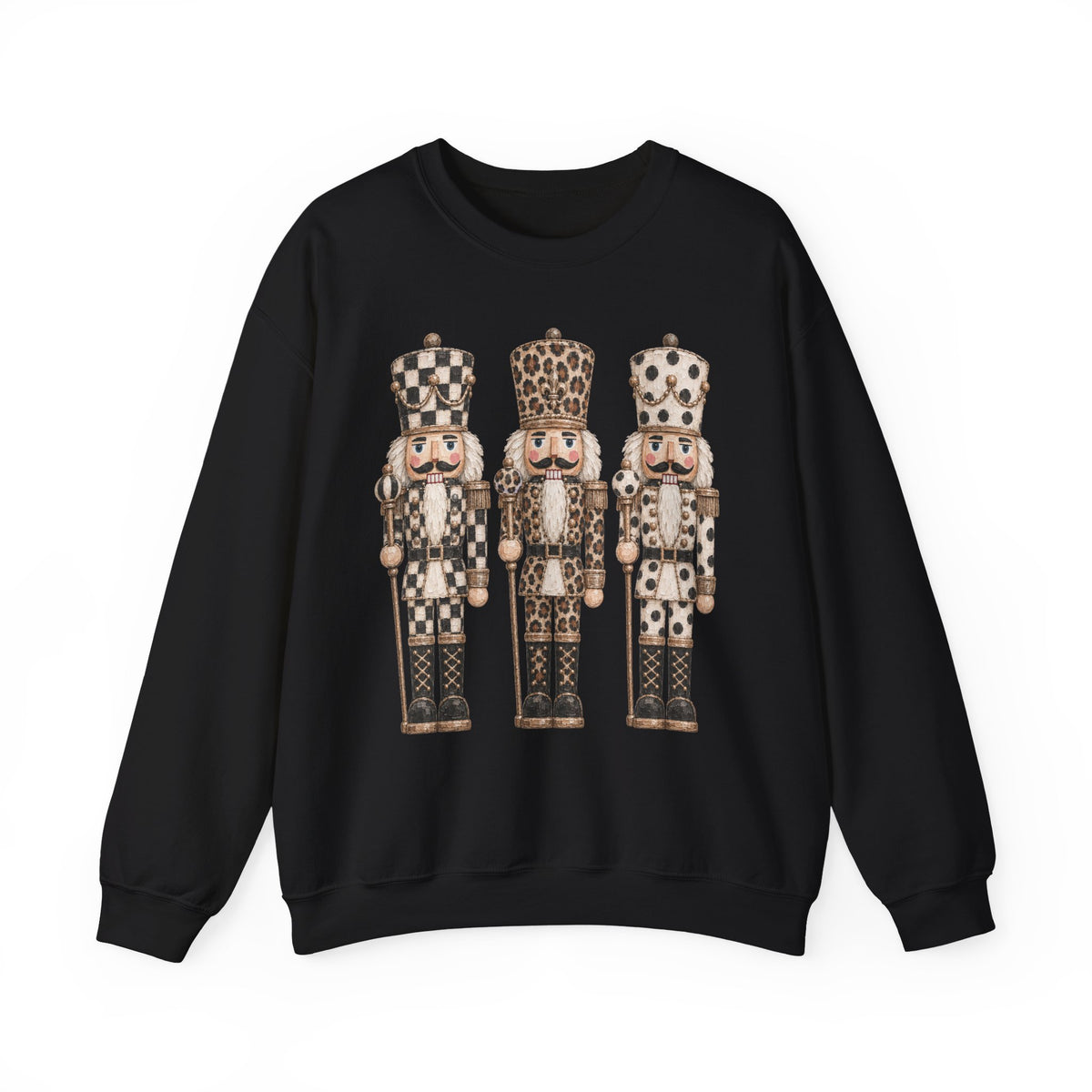 Nutcracker Trio Sweatshirt — Vintage Check & Leopard Holiday Crewneck