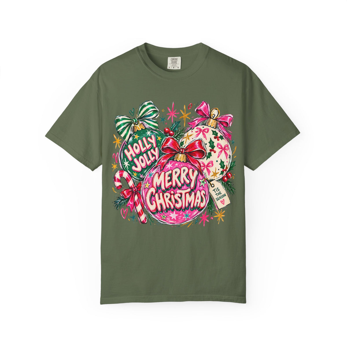 Merry Christmas Ornament Graphic T-Shirt — 'Holly Jolly' Holiday Tee
