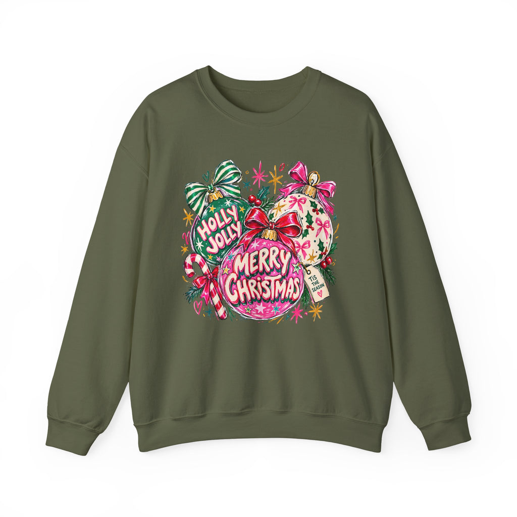 Merry Christmas Ornament Crewneck Sweatshirt — 'Holly Jolly' Holiday Graphic
