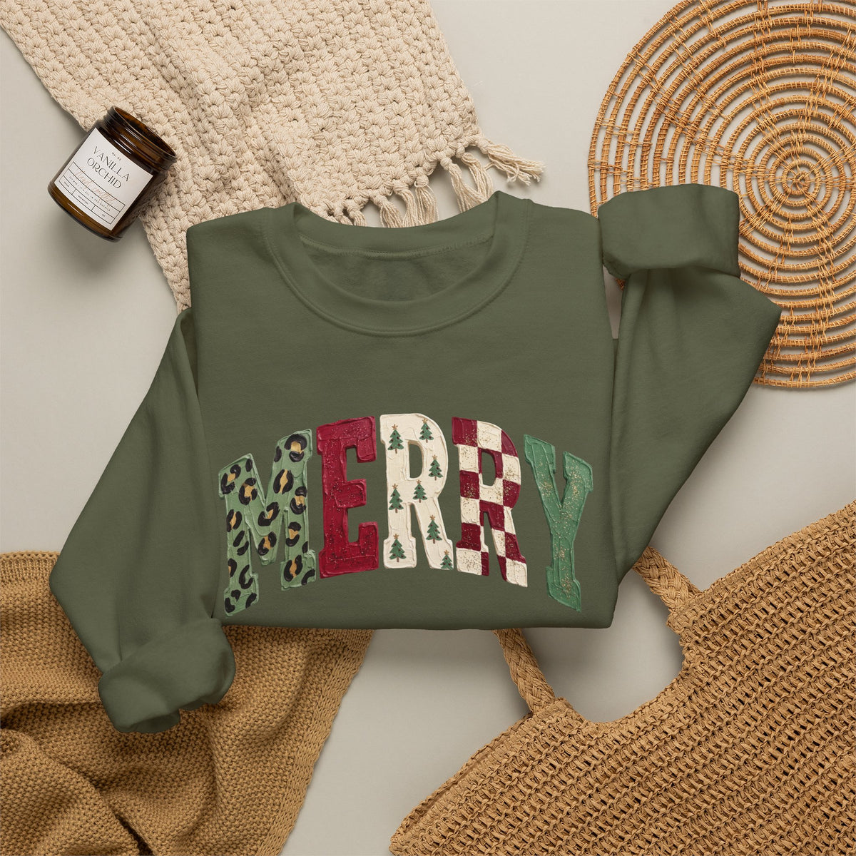 Merry Patchwork Crewneck Sweatshirt