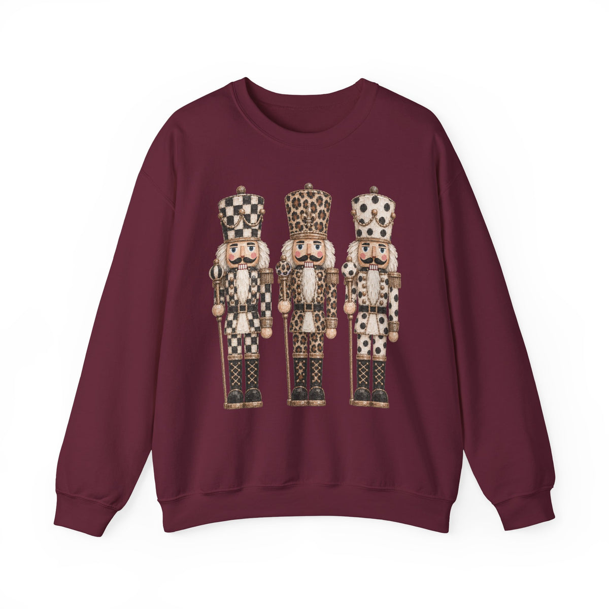 Nutcracker Trio Sweatshirt — Vintage Check & Leopard Holiday Crewneck