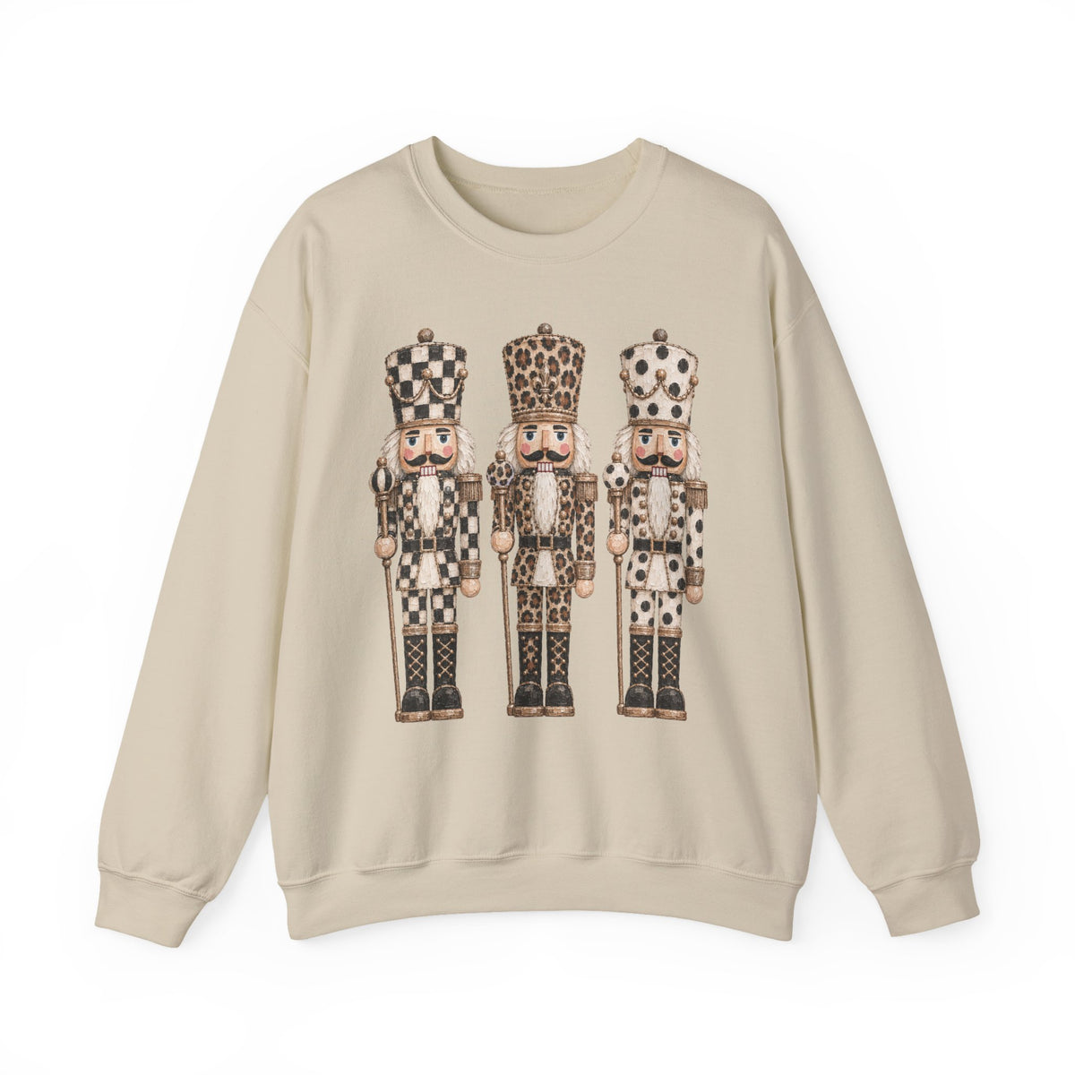 Nutcracker Trio Sweatshirt — Vintage Check & Leopard Holiday Crewneck