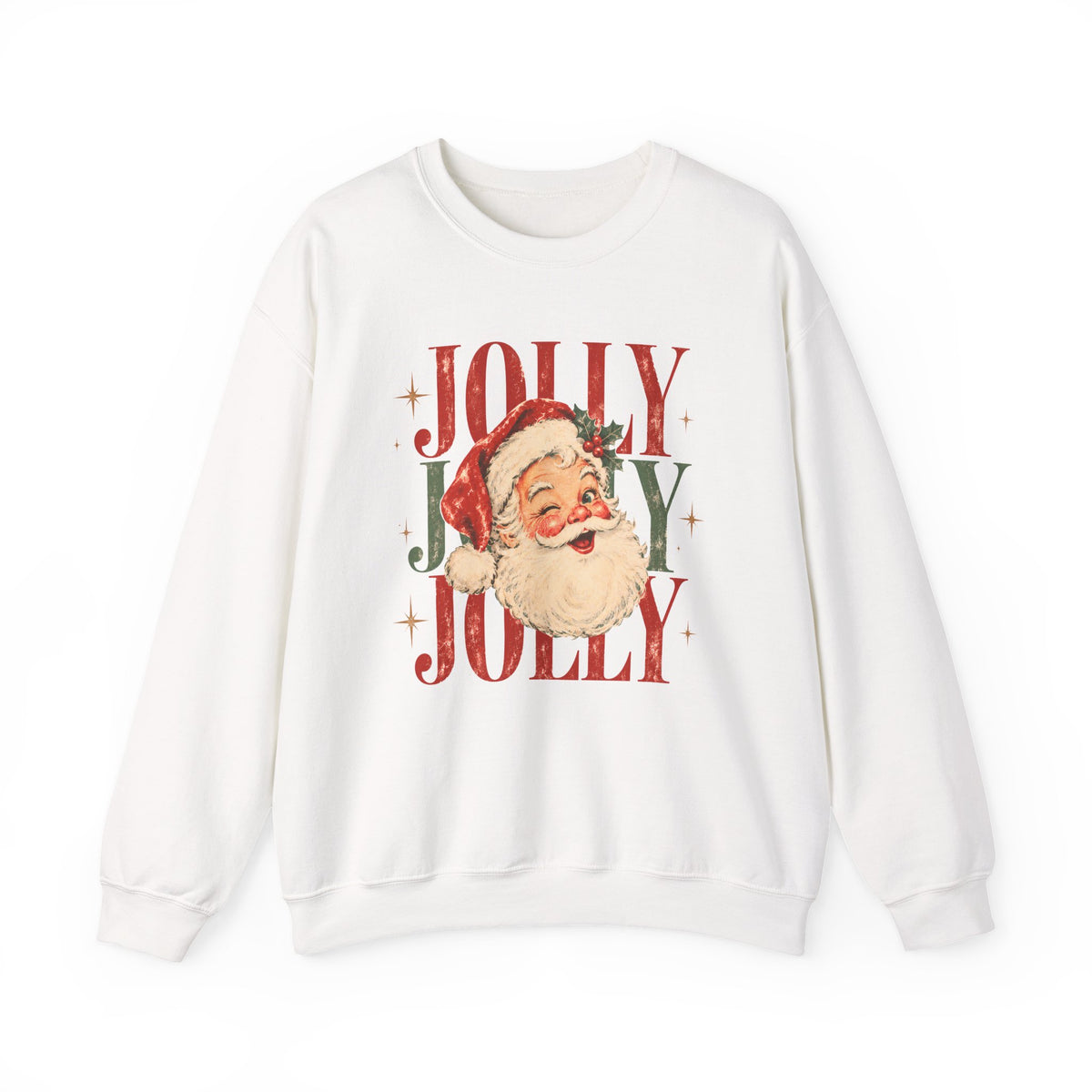 Christmas Crewneck Sweatshirt — 'Jolly Jolly Jolly' Vintage Santa Holiday Sweater