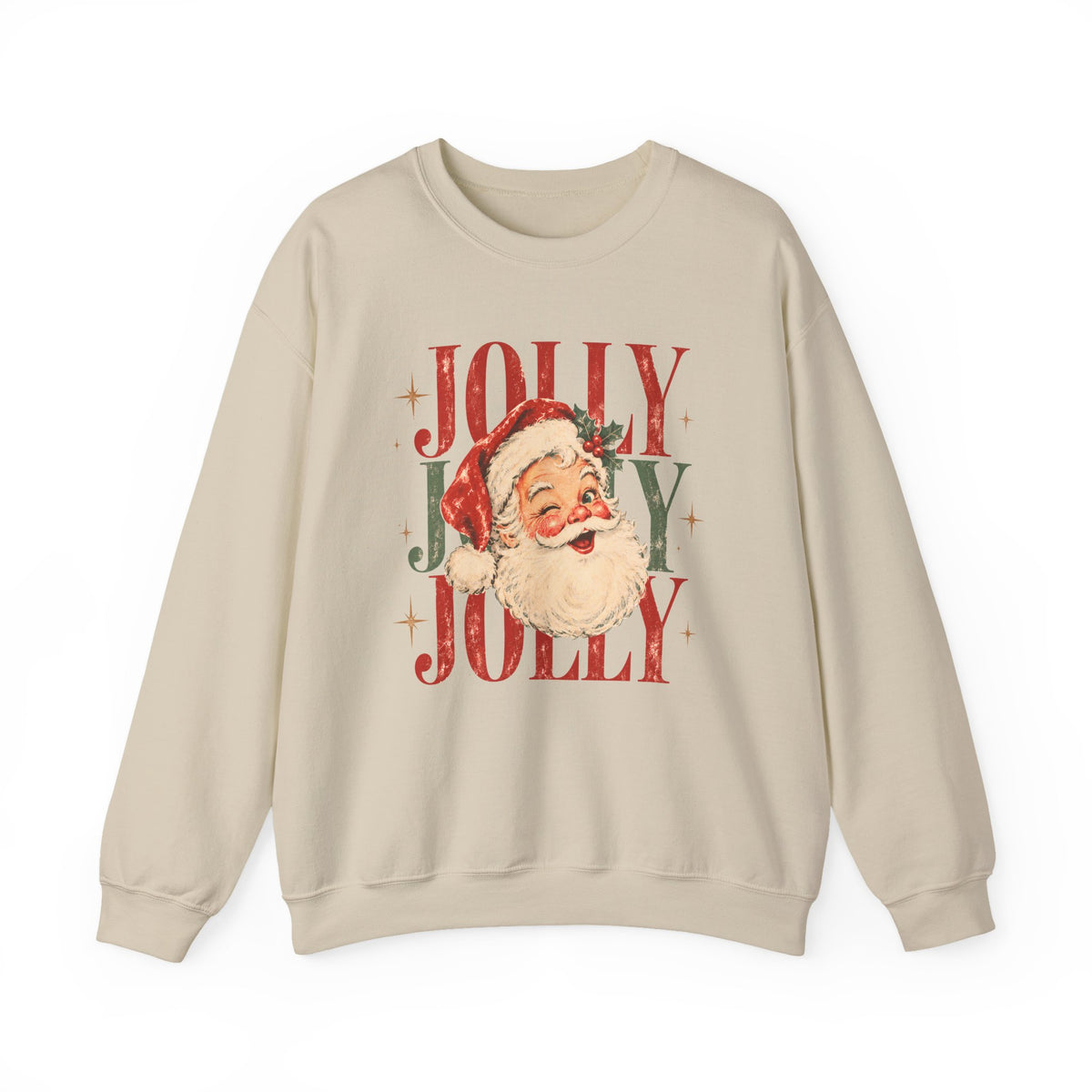 Christmas Crewneck Sweatshirt — 'Jolly Jolly Jolly' Vintage Santa Holiday Sweater